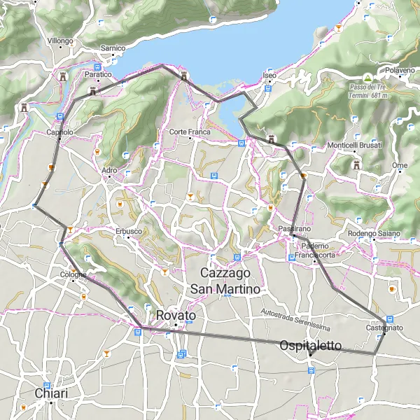 Miniaturní mapa "Cyklotrasa Ospitaletto - Castegnato" inspirace pro cyklisty v oblasti Lombardia, Italy. Vytvořeno pomocí plánovače tras Tarmacs.app