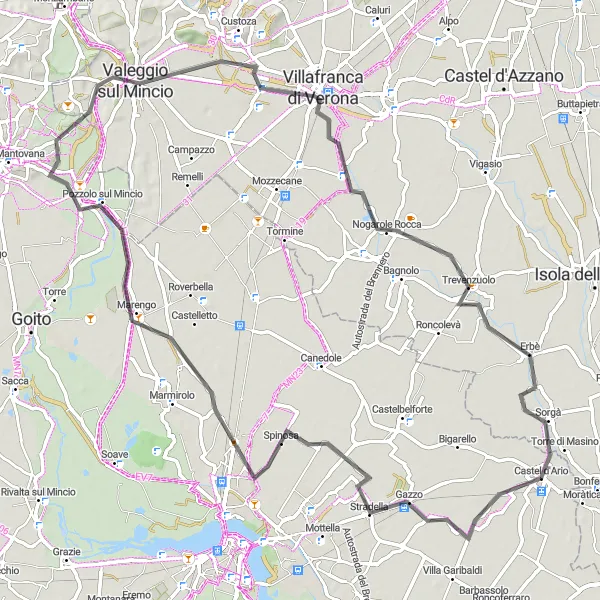 Miniaturní mapa "Prohlídka okolí Borghetto a Valeggio sul Mincio" inspirace pro cyklisty v oblasti Lombardia, Italy. Vytvořeno pomocí plánovače tras Tarmacs.app