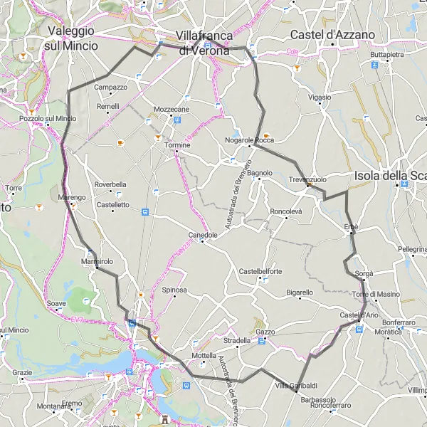 Karttaminiaatyyri "Veronan alueen kulttuurikohteet" pyöräilyinspiraatiosta alueella Lombardia, Italy. Luotu Tarmacs.app pyöräilyreittisuunnittelijalla