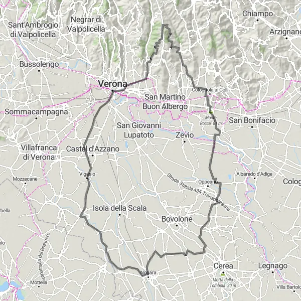 Mapa miniatúra "Veľkolepý výlet do Verony" cyklistická inšpirácia v Lombardia, Italy. Vygenerované cyklistickým plánovačom trás Tarmacs.app