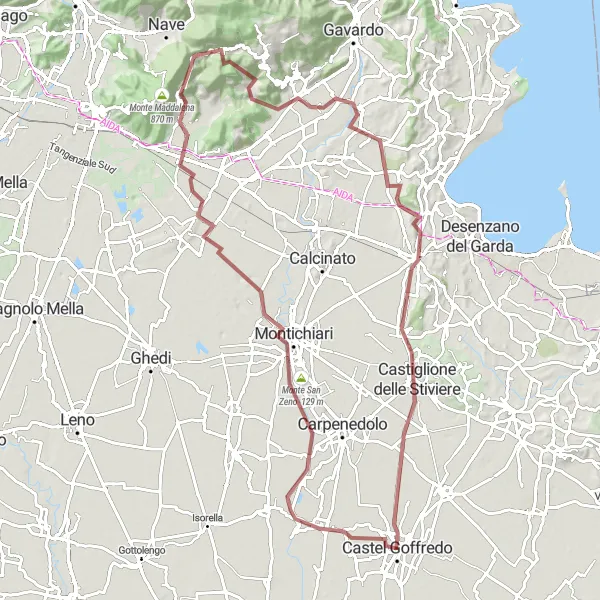 Miniatura della mappa di ispirazione al ciclismo "Giro in bici da Castel Goffredo" nella regione di Lombardia, Italy. Generata da Tarmacs.app, pianificatore di rotte ciclistiche