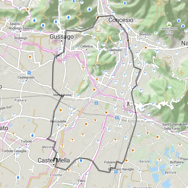 Kartminiatyr av "Utflykt till Monte Navazzone" cykelinspiration i Lombardia, Italy. Genererad av Tarmacs.app cykelruttplanerare