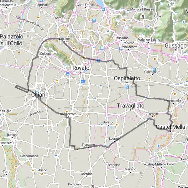 Miniatua del mapa de inspiración ciclista "Ruta en Carretera a los Viñedos de Brescia" en Lombardia, Italy. Generado por Tarmacs.app planificador de rutas ciclistas