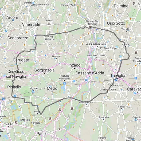 Kartminiatyr av "Casirate d'Adda till Ciserano Cykelled" cykelinspiration i Lombardia, Italy. Genererad av Tarmacs.app cykelruttplanerare