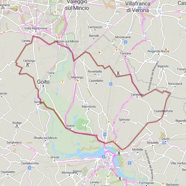 Miniaturní mapa "Gravel Road to Mantova" inspirace pro cyklisty v oblasti Lombardia, Italy. Vytvořeno pomocí plánovače tras Tarmacs.app