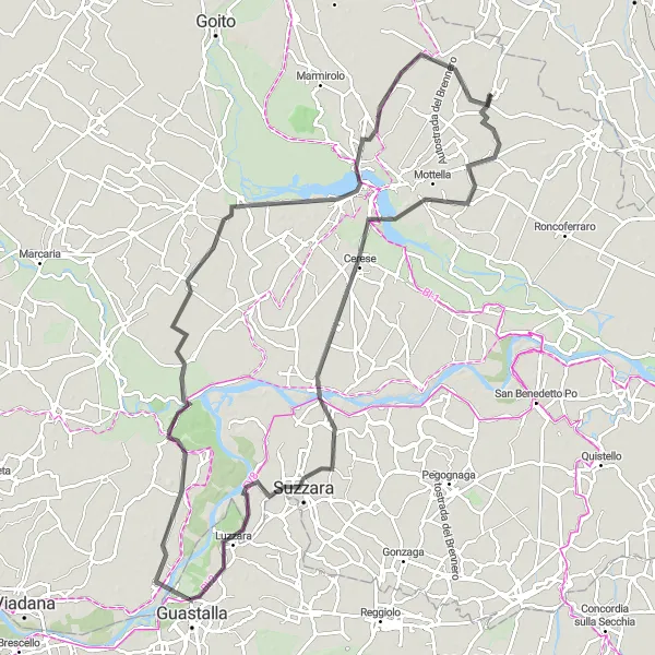 Miniaturní mapa "Road Adventure to Mantua" inspirace pro cyklisty v oblasti Lombardia, Italy. Vytvořeno pomocí plánovače tras Tarmacs.app