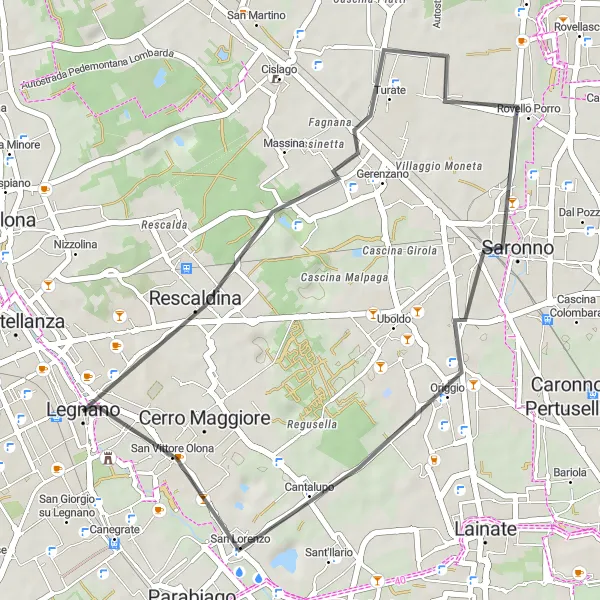 Miniaturní mapa "Okružní cyklotrasa Castellanza - Lombardie" inspirace pro cyklisty v oblasti Lombardia, Italy. Vytvořeno pomocí plánovače tras Tarmacs.app