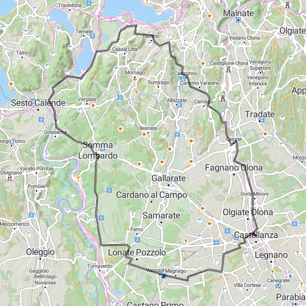 Map miniature of "Explore the Hilly Terrain of Lombardia" cycling inspiration in Lombardia, Italy. Generated by Tarmacs.app cycling route planner