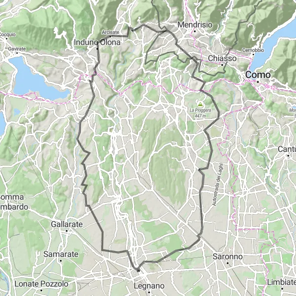 Zemljevid v pomanjšavi "Razgibana cestna tura po okolici Castellanza" kolesarske inspiracije v Lombardia, Italy. Generirano z načrtovalcem kolesarskih poti Tarmacs.app