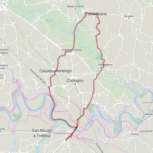 Miniaturní mapa "Gravelová cyklostezka kolem Castelleone" inspirace pro cyklisty v oblasti Lombardia, Italy. Vytvořeno pomocí plánovače tras Tarmacs.app