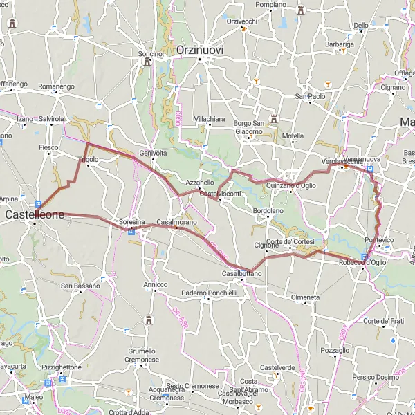 Kartminiatyr av "Grusväg till Genivolta och Fiume Oglio" cykelinspiration i Lombardia, Italy. Genererad av Tarmacs.app cykelruttplanerare