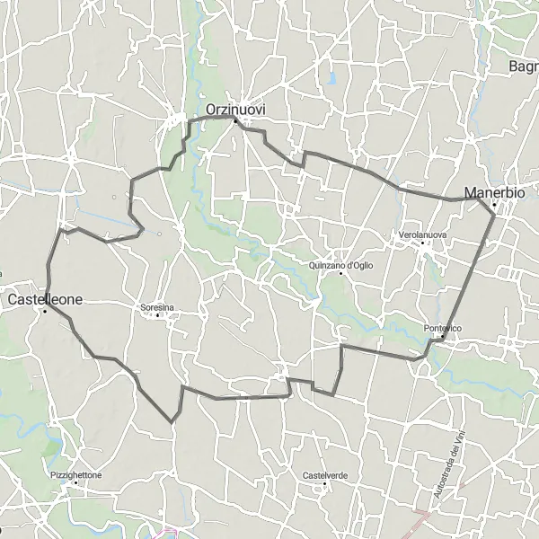 Mapa miniatúra "Road Tour to Bassano Bresciano" cyklistická inšpirácia v Lombardia, Italy. Vygenerované cyklistickým plánovačom trás Tarmacs.app