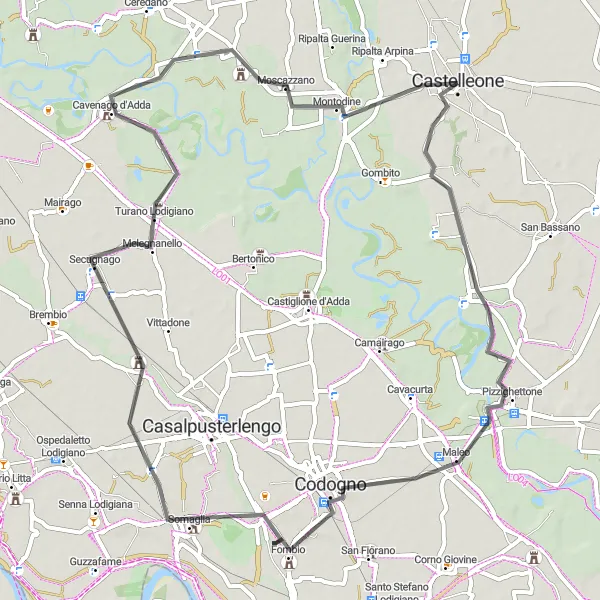 Miniaturní mapa "Okružní cyklistická trasa kolem Castelleone" inspirace pro cyklisty v oblasti Lombardia, Italy. Vytvořeno pomocí plánovače tras Tarmacs.app