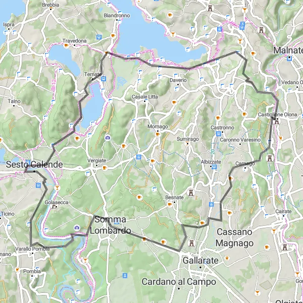 Map miniature of "Carnago Loop: Meadows and Scenic Routes" cycling inspiration in Lombardia, Italy. Generated by Tarmacs.app cycling route planner