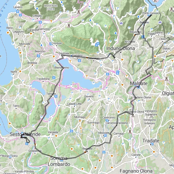 Zemljevid v pomanjšavi "Potovanje na Monte Ternate" kolesarske inspiracije v Lombardia, Italy. Generirano z načrtovalcem kolesarskih poti Tarmacs.app