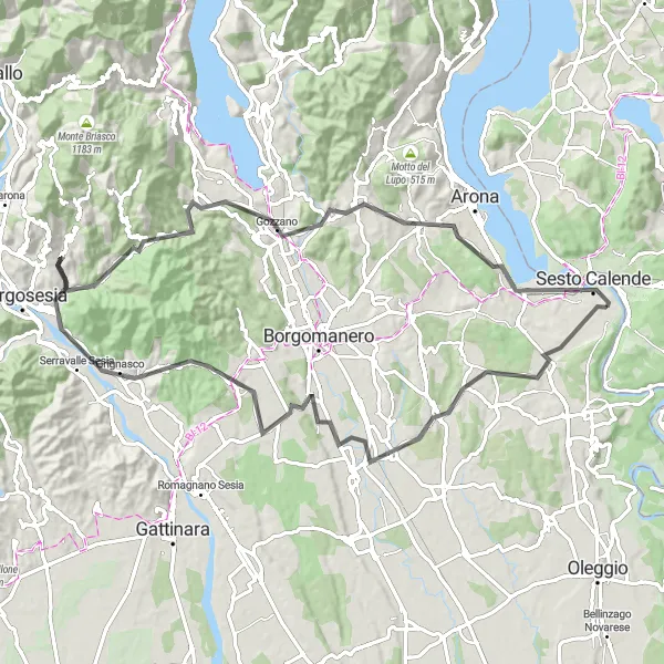 Miniaturní mapa "Road to Invorio" inspirace pro cyklisty v oblasti Lombardia, Italy. Vytvořeno pomocí plánovače tras Tarmacs.app