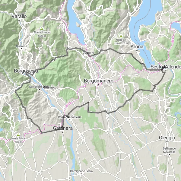 Mapa miniatúra "Sesto Calende - Motto Carré" cyklistická inšpirácia v Lombardia, Italy. Vygenerované cyklistickým plánovačom trás Tarmacs.app