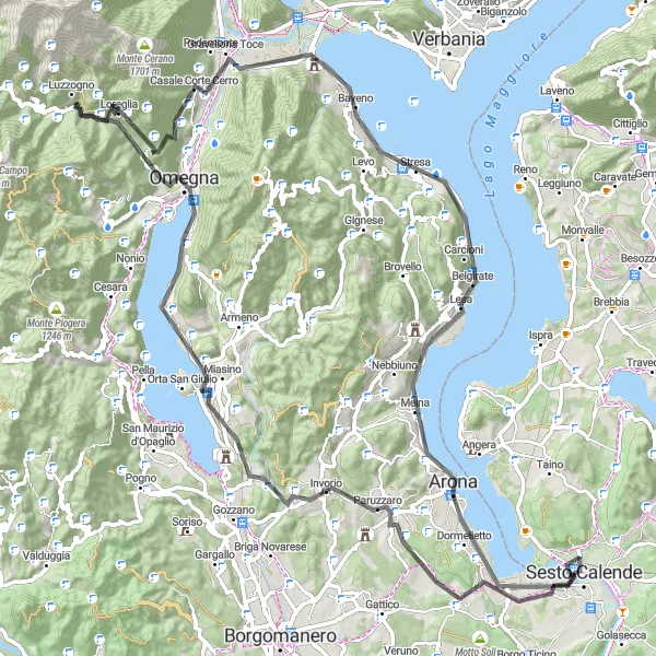 Miniatua del mapa de inspiración ciclista "Ruta en carretera a Lago Orta" en Lombardia, Italy. Generado por Tarmacs.app planificador de rutas ciclistas
