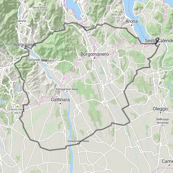 Map miniature of "Lakeside Views and Challenging Climbs" cycling inspiration in Lombardia, Italy. Generated by Tarmacs.app cycling route planner