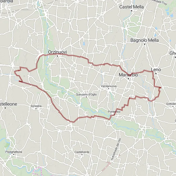 Zemljevid v pomanjšavi "Gorska kolesarska avantura San Gervasio Bresciano-Genivolta-Manerbio" kolesarske inspiracije v Lombardia, Italy. Generirano z načrtovalcem kolesarskih poti Tarmacs.app