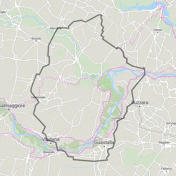Zemljevid v pomanjšavi "Potovanje ob reki Po v Lombardiji" kolesarske inspiracije v Lombardia, Italy. Generirano z načrtovalcem kolesarskih poti Tarmacs.app