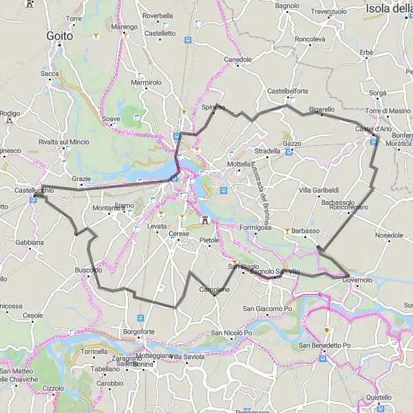 Mapa miniatúra "Okruh okolo Mantuy" cyklistická inšpirácia v Lombardia, Italy. Vygenerované cyklistickým plánovačom trás Tarmacs.app