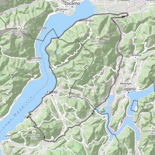 Miniatua del mapa de inspiración ciclista "Ruta escénica por Maccagno Superiore y más allá" en Lombardia, Italy. Generado por Tarmacs.app planificador de rutas ciclistas