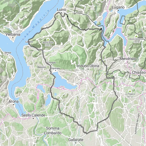 Map miniature of "The Lakeside Loop" cycling inspiration in Lombardia, Italy. Generated by Tarmacs.app cycling route planner