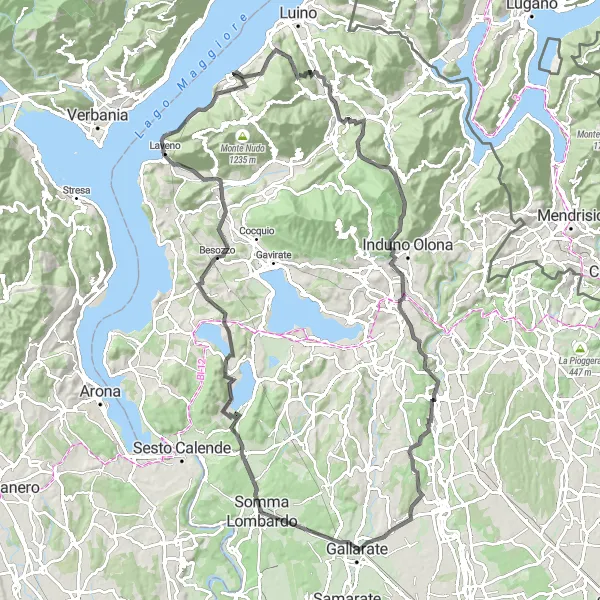 Miniatua del mapa de inspiración ciclista "Ruta Panorámica a Besozzo desde Castelveccana" en Lombardia, Italy. Generado por Tarmacs.app planificador de rutas ciclistas