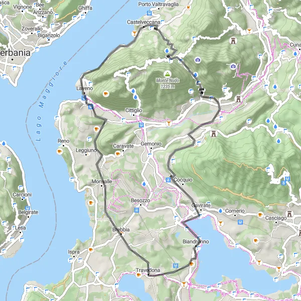 Mapa miniatúra "Okruh z Castelveccany cez Valico di Sant'Antonio" cyklistická inšpirácia v Lombardia, Italy. Vygenerované cyklistickým plánovačom trás Tarmacs.app