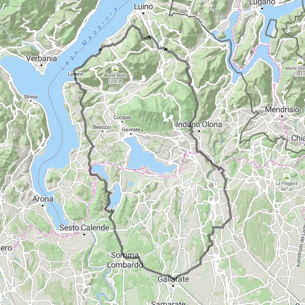Miniaturní mapa "Zajímavá cyklistická trasa okolo Castelveccana" inspirace pro cyklisty v oblasti Lombardia, Italy. Vytvořeno pomocí plánovače tras Tarmacs.app