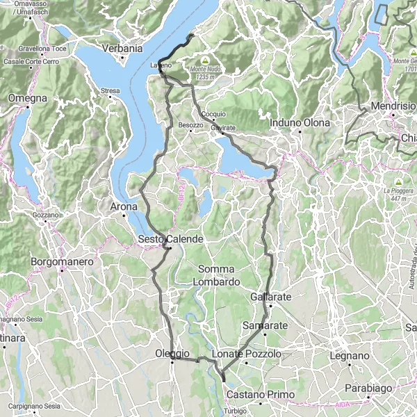 Zemljevid v pomanjšavi "Pozdrav soncu ob jezeru Varese" kolesarske inspiracije v Lombardia, Italy. Generirano z načrtovalcem kolesarskih poti Tarmacs.app