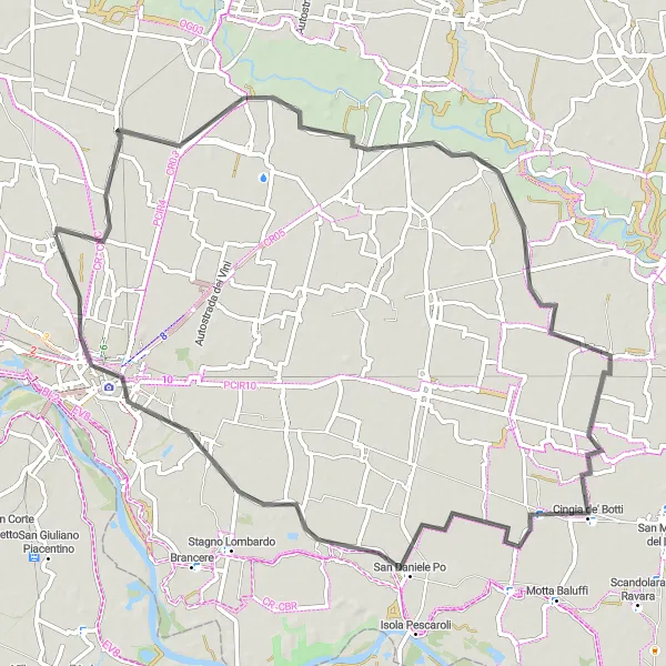 Mapa miniatúra "Trasa okolo Castelverde cez Cremonu" cyklistická inšpirácia v Lombardia, Italy. Vygenerované cyklistickým plánovačom trás Tarmacs.app