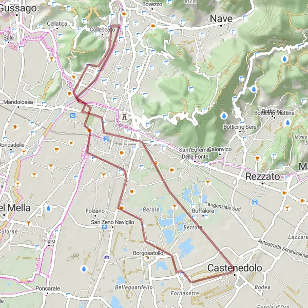 Kartminiatyr av "Brescia til Castenedolo" sykkelinspirasjon i Lombardia, Italy. Generert av Tarmacs.app sykkelrutoplanlegger