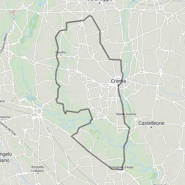 Miniatua del mapa de inspiración ciclista "Ruta de Ciclismo de Carretera alrededor de Castiglione d'Adda III" en Lombardia, Italy. Generado por Tarmacs.app planificador de rutas ciclistas