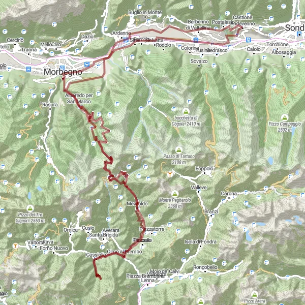 Zemljevid v pomanjšavi "Neverjetna gravel kolesarska avantura" kolesarske inspiracije v Lombardia, Italy. Generirano z načrtovalcem kolesarskih poti Tarmacs.app