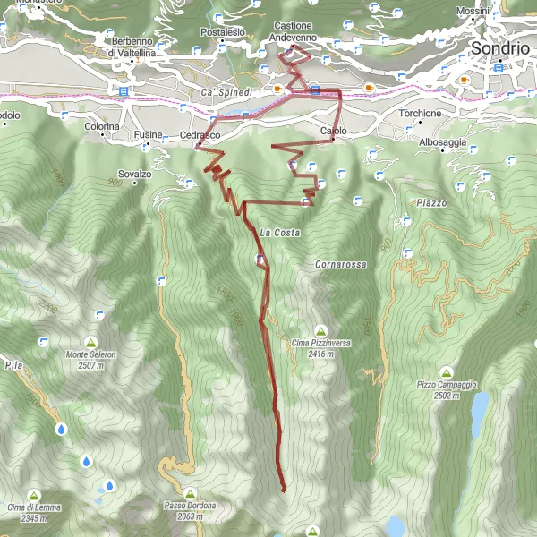 Mapa miniatúra "Gravelový okruh cez Passo di Valbona" cyklistická inšpirácia v Lombardia, Italy. Vygenerované cyklistickým plánovačom trás Tarmacs.app