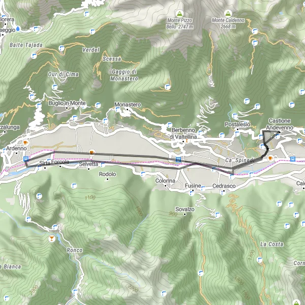 Map miniature of "Berbenno Di Valtellina Scenic Road Cycling Route" cycling inspiration in Lombardia, Italy. Generated by Tarmacs.app cycling route planner