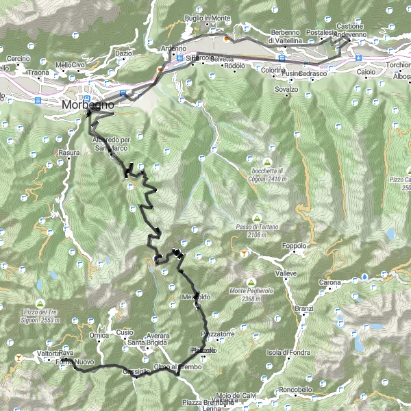 Miniaturekort af cykelinspirationen "Bergamo til Val Brembana Cykeltur" i Lombardia, Italy. Genereret af Tarmacs.app cykelruteplanlægger