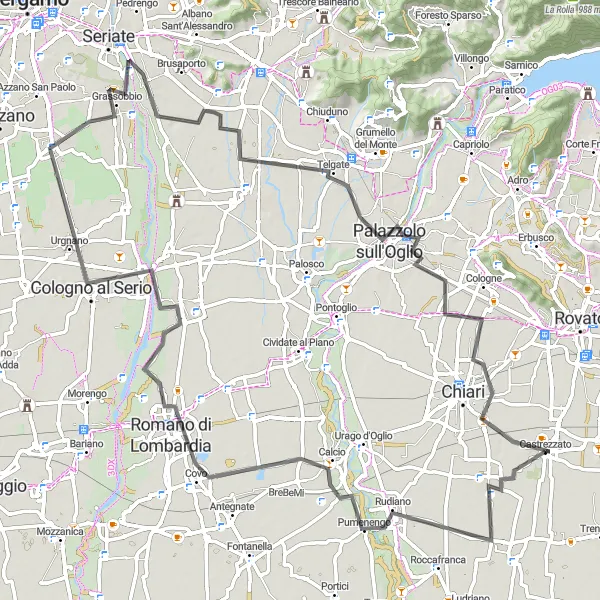 Miniatua del mapa de inspiración ciclista "Recorrido de Romano di Lombardia a Palazzolo sull'Oglio" en Lombardia, Italy. Generado por Tarmacs.app planificador de rutas ciclistas