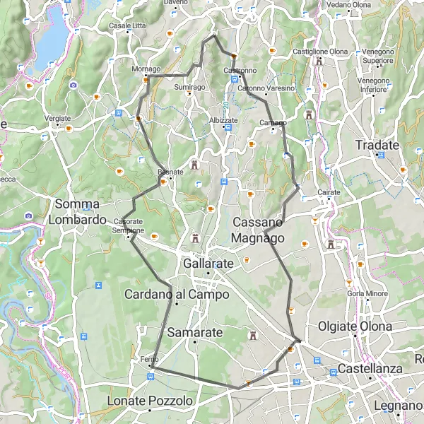 Miniaturní mapa "Okruh kolem Castronna" inspirace pro cyklisty v oblasti Lombardia, Italy. Vytvořeno pomocí plánovače tras Tarmacs.app