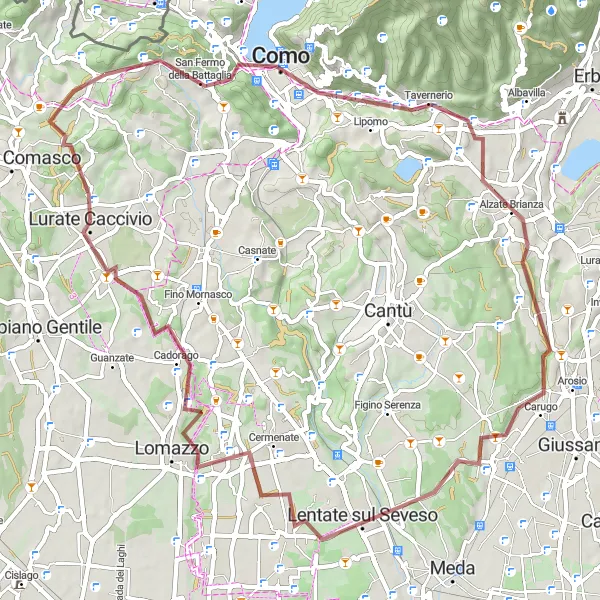 Kartminiatyr av "Gravelcykling runt Monte Cucco och Lazzate" cykelinspiration i Lombardia, Italy. Genererad av Tarmacs.app cykelruttplanerare