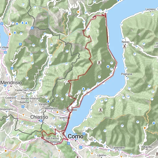 Miniaturní mapa "Gravel Průjezd k Monte Bisbino" inspirace pro cyklisty v oblasti Lombardia, Italy. Vytvořeno pomocí plánovače tras Tarmacs.app