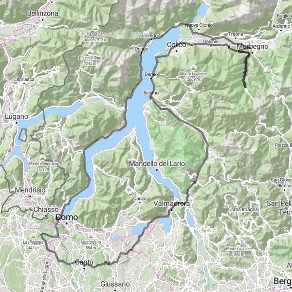 Mapa miniatúra "Výlet cez nekonečné kopce a údolia" cyklistická inšpirácia v Lombardia, Italy. Vygenerované cyklistickým plánovačom trás Tarmacs.app