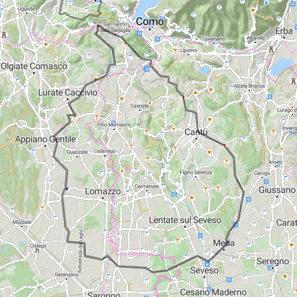 Map miniature of "Scenic Loop through Cavallasca and Beyond" cycling inspiration in Lombardia, Italy. Generated by Tarmacs.app cycling route planner