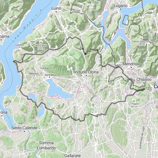Miniature de la carte de l'inspiration cycliste "La Grande Route des Lacs" dans la Lombardia, Italy. Générée par le planificateur d'itinéraire cycliste Tarmacs.app