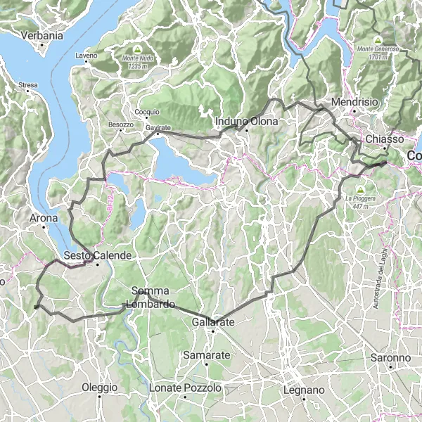 Mapa miniatúra "Cyklotúra cez Lombardské dedinky" cyklistická inšpirácia v Lombardia, Italy. Vygenerované cyklistickým plánovačom trás Tarmacs.app