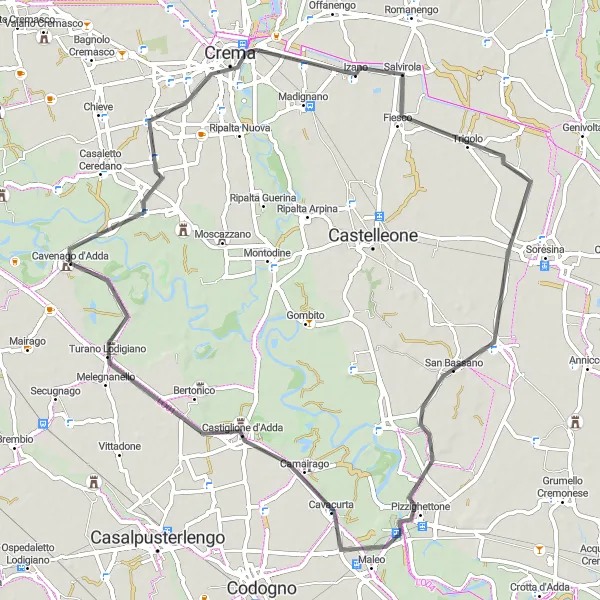 Mapa miniatúra "Trasa okolo Cavenaga d'Adda - Road" cyklistická inšpirácia v Lombardia, Italy. Vygenerované cyklistickým plánovačom trás Tarmacs.app