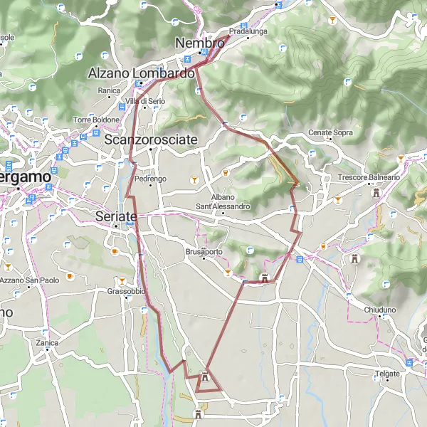 Map miniature of "Scenic Gravel Ride through Seriate" cycling inspiration in Lombardia, Italy. Generated by Tarmacs.app cycling route planner