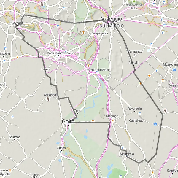 Miniatura della mappa di ispirazione al ciclismo "Avventura su strada attraverso Parco Giardino Sigurtà" nella regione di Lombardia, Italy. Generata da Tarmacs.app, pianificatore di rotte ciclistiche